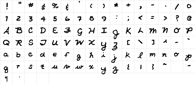 Gladys Regular  glyph index