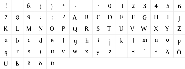 Catherine Regular  glyph index