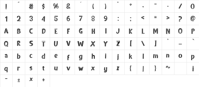 Hot Dog Regular  glyph index