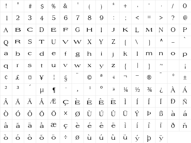 FreeTimeBold14 Bold  glyph index