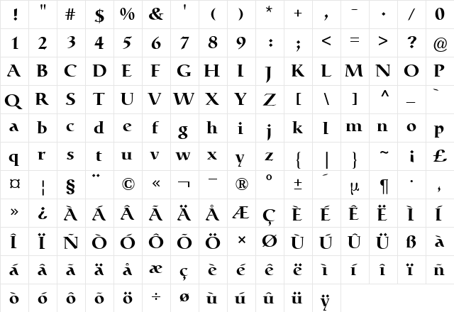 CatullBQ Regular  glyph index