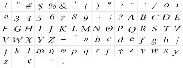 PorcupineRomanExtended Italic  glyph index