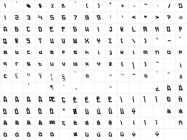 Guardian Warrior Back Italic Regular  glyph index
