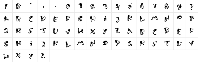 Aunt Inas Regular  glyph index