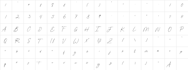 Amelia_Bloomer Regular  glyph index