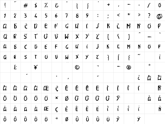 FlowerExplosion Regular  glyph index