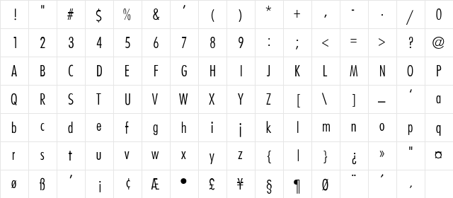 Sulley Condensed Light Regular  glyph index