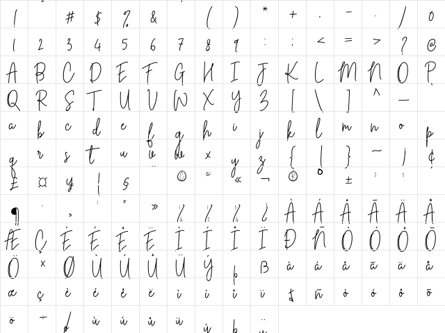 Cilupba Regular  glyph index