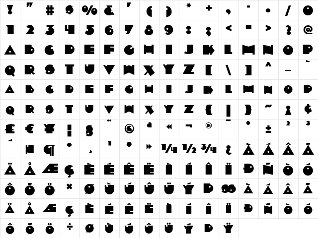 Jumbo Mumbo NF Regular  glyph index