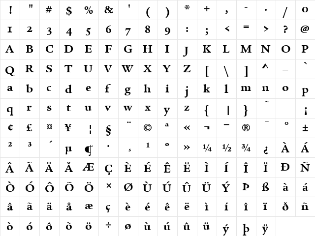 LegacySerifITCOS Bold  glyph index