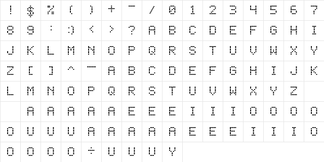 Square Dot-Matrix Regular  glyph index