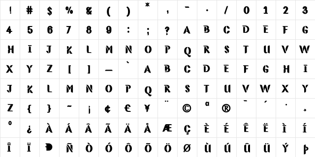 GreenTerrorCargoBay Regular  glyph index