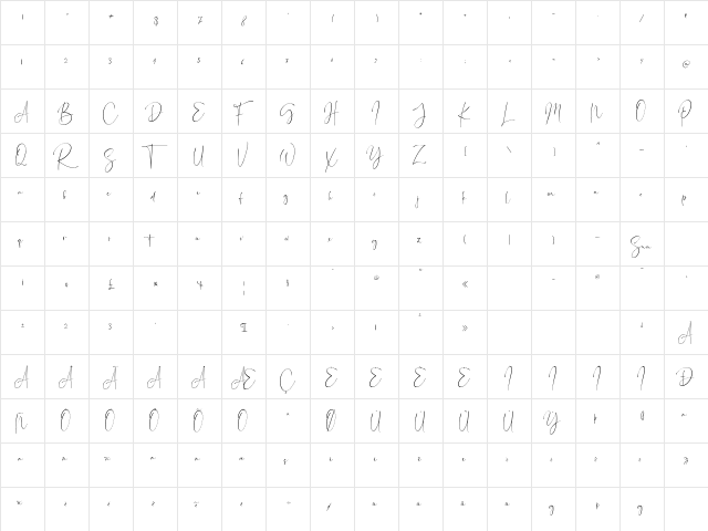 Road Sunshine Regular  glyph index