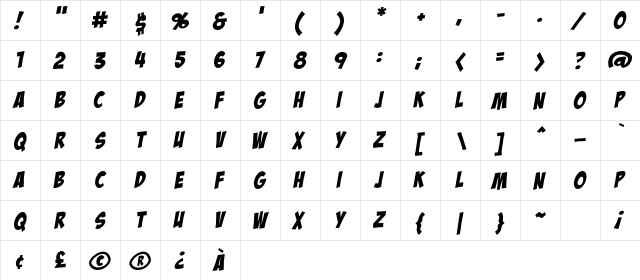 BadaBoom BB Regular  glyph index