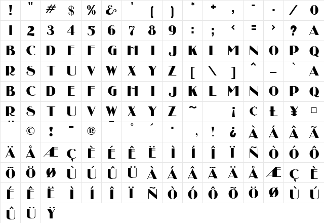 Uncle Bob MF Regular  glyph index