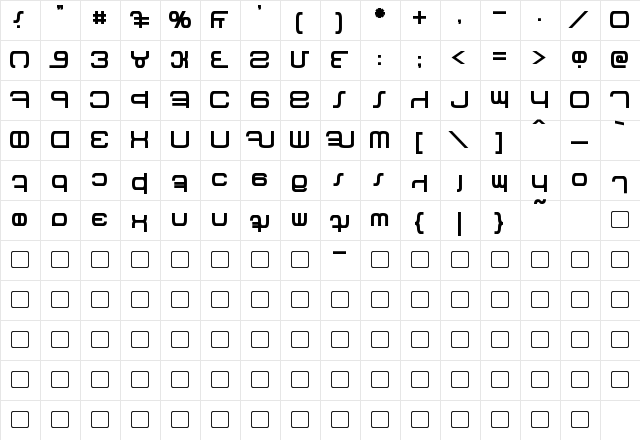 Betazed Bold  glyph index
