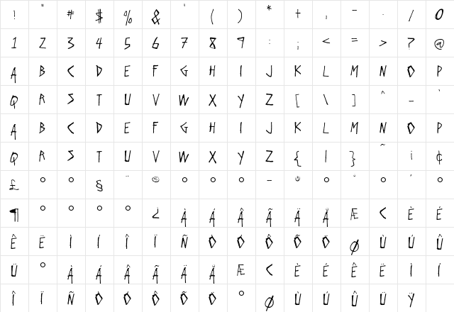 Flyerfonts Regular  glyph index