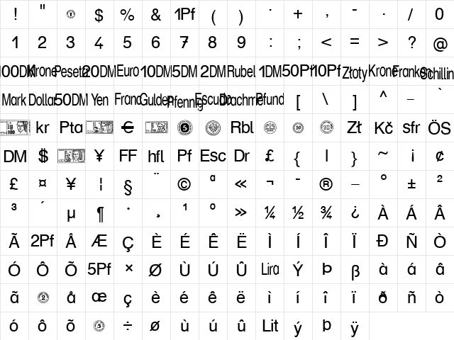Money Becker Normal  glyph index