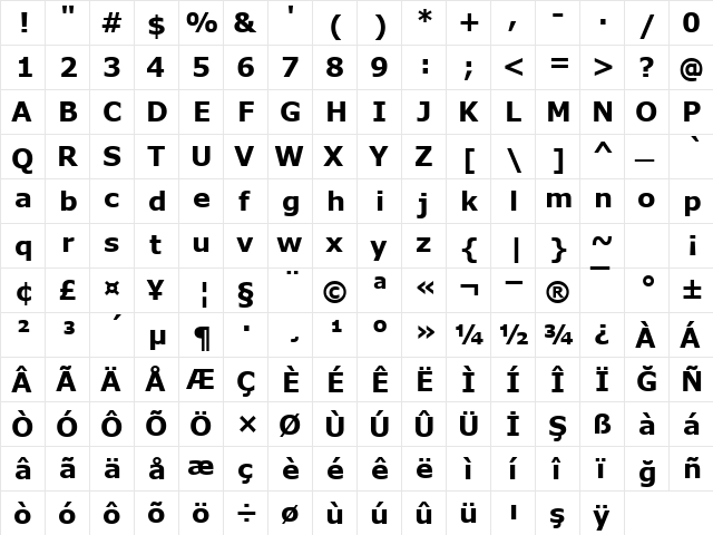 TR Verdana Bold Bold  glyph index