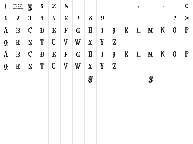 Dies Irae Saloon Regular  glyph index