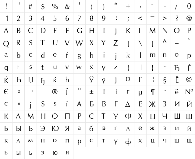 AGOpusHighResolution Roman  glyph index