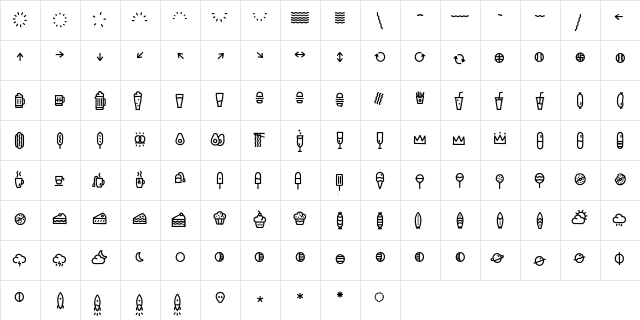 Escalope Crust Three Icons  glyph index