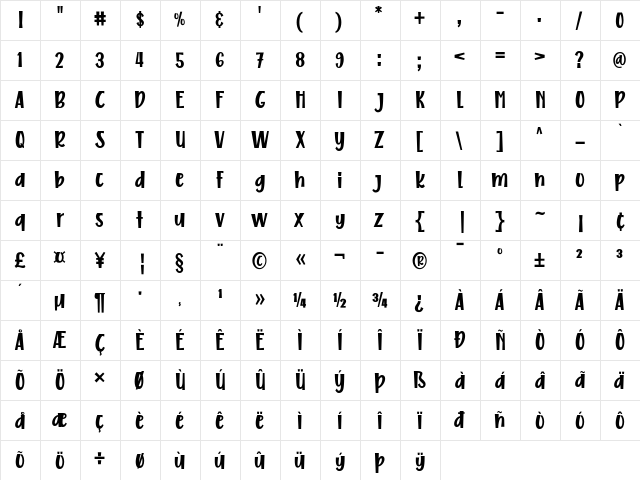 Free Monday Regular  glyph index