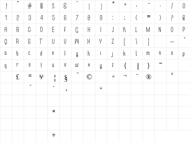 guenue Regular  glyph index