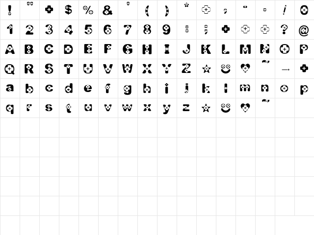 BEER02-A CROSS Regular  glyph index