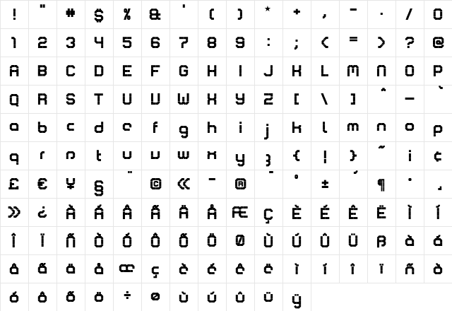 Comsat Fat  glyph index
