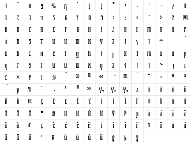 FarrierICG Regular  glyph index