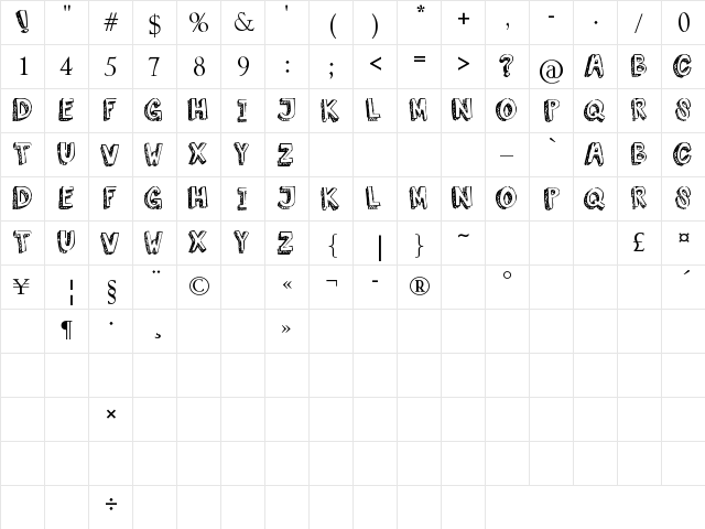 Dora Regular  glyph index