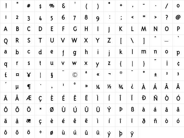 Karmen Regular  glyph index