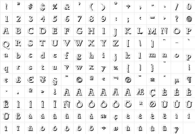 GouditaShadow Bold  glyph index