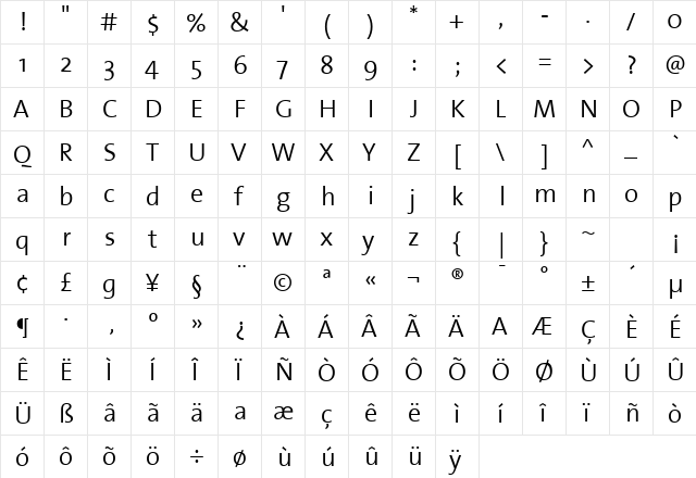 TheSansSemiLight Plain  glyph index