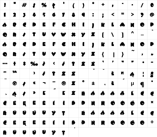 BeeskItcPEE Regular  glyph index