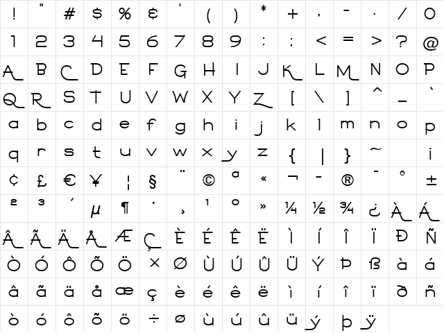 Calamity Teen BTN Bold  glyph index