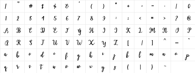Hearted Script Regular  glyph index