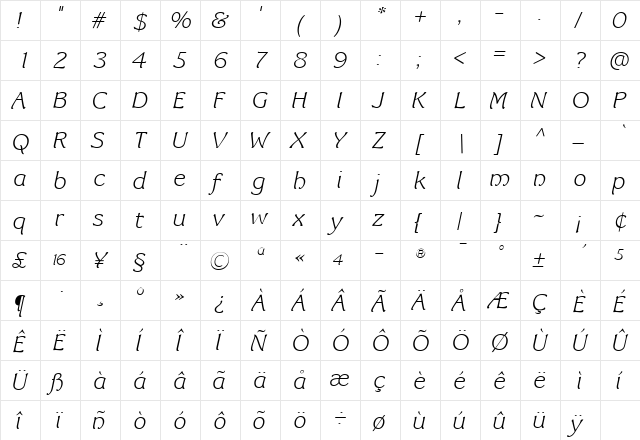 TFBrynMawr Light  glyph index
