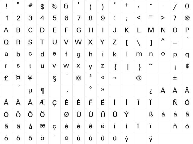 Galaxan-Light Regular  glyph index
