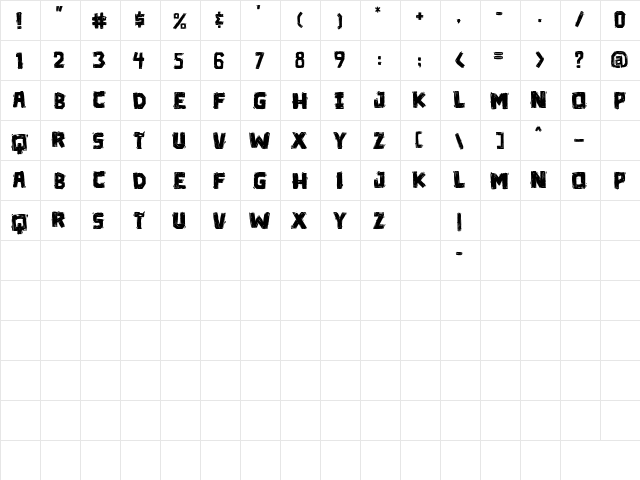 Die in a fire PG Regular  glyph index