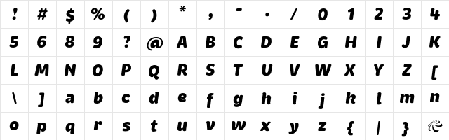 Brevia BlackItalic Italic  glyph index