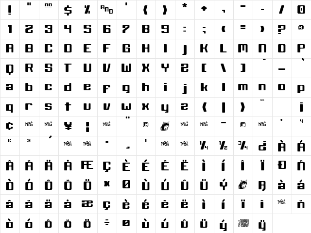 Black Wolf Regular  glyph index