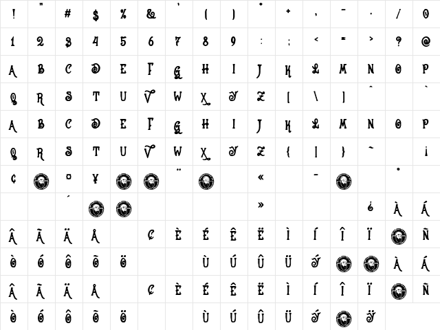 La Isla Tortuga Regular  glyph index