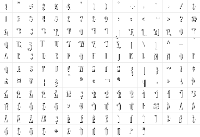 VerveShadowAlternate   glyph index