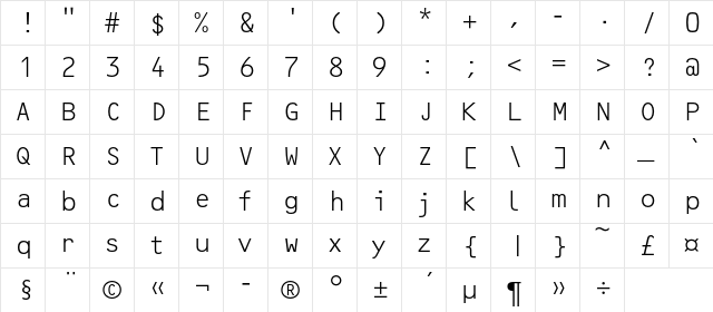OCRF-LightC Regular  glyph index