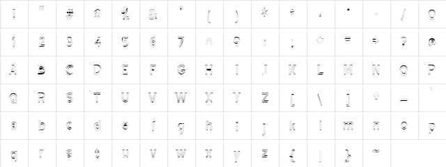 3D Punch Regular  glyph index