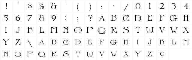 LHF Strong Nouveau Regular  glyph index