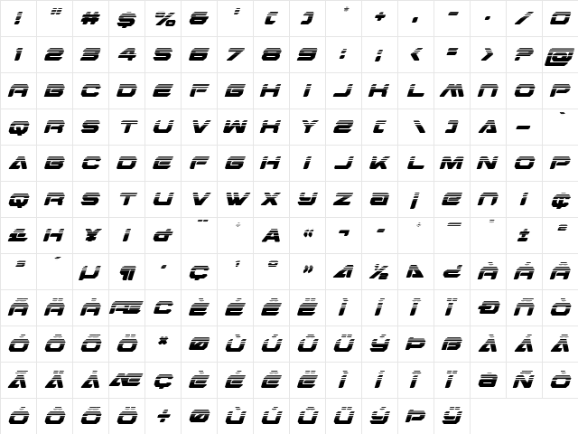 Hyper Viper Halftone Italic Italic  glyph index