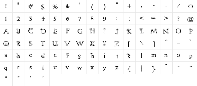 LD Antique Keys Regular  glyph index